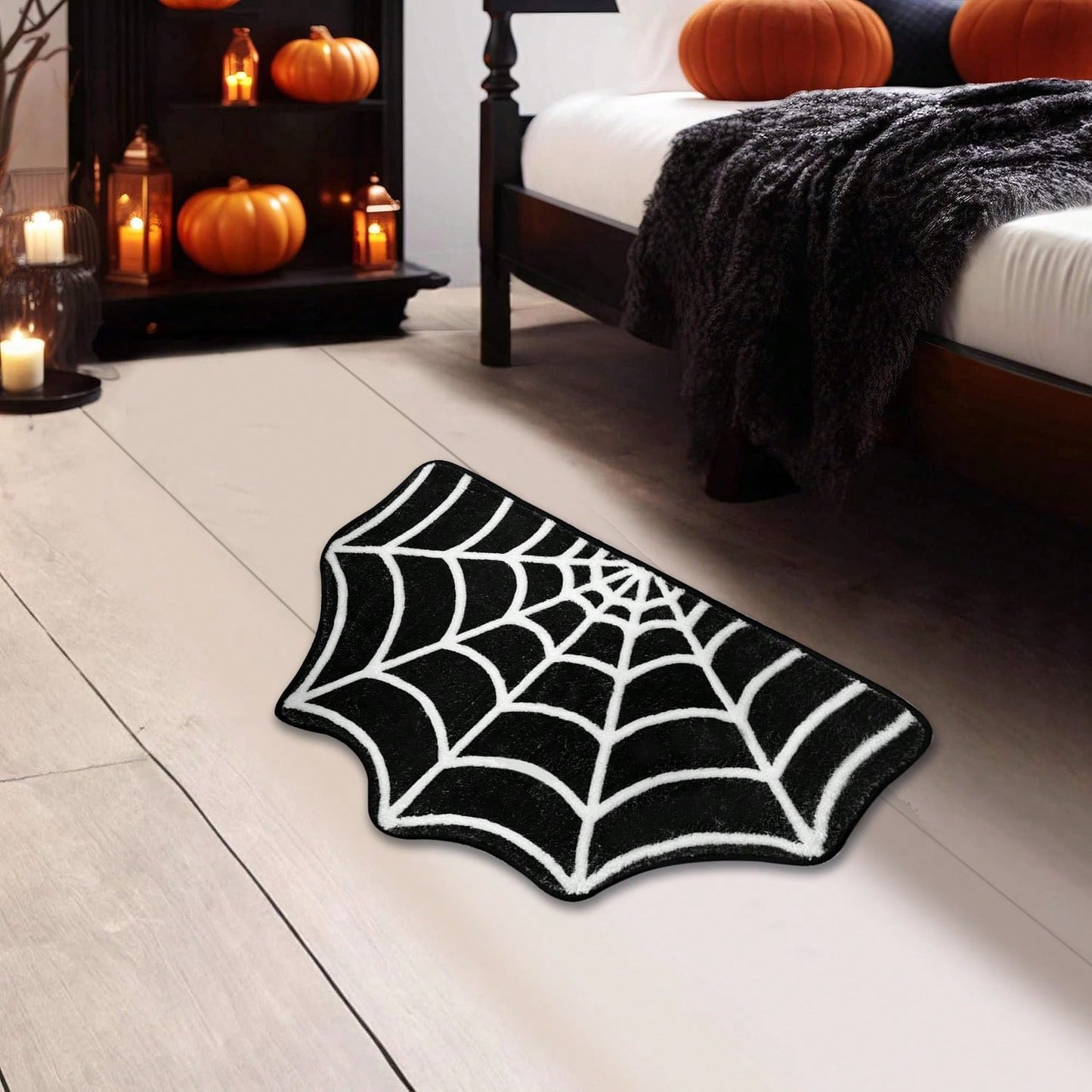 Halloween Spider Web Carpet - Gothic Non-Slip Bath Mat for Home Decor