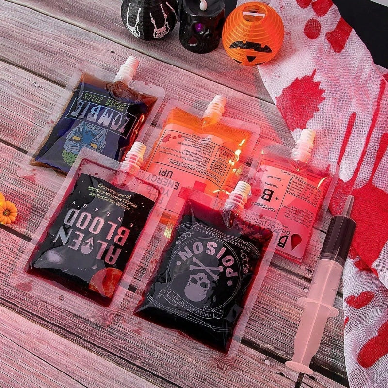 Halloween Blood Drink Bags - 21 Pack Reusable Containers with Funnels