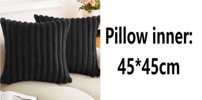 Rabbit Fur Solid Color Vertical Bar Plush Square Cushion Cover