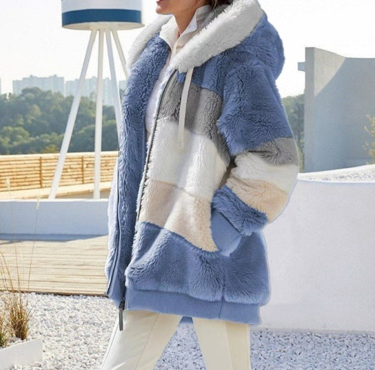 Women's Multicolor Patchwork Hooded Short Jacket - Fashion Outerwear