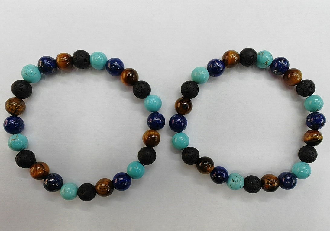 Tiger Eye Volcano Stone Orchid Pine Matte Blue Gold Stone Bracelet
