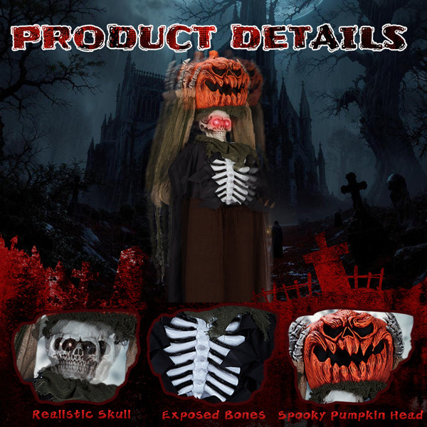 5.6ft Animatronic Pumpkin Head Ghost - Sound-Activated Halloween Decoration