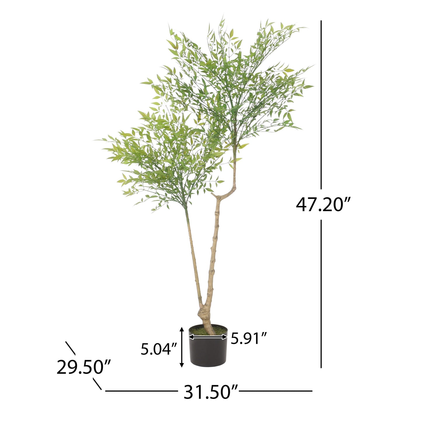 120cm artificial nandina plant with green foliage in black pot, polyethylene, 47.20 inches tall.
