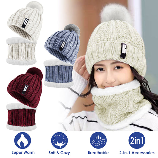 Women's Winter Beanie Hat & Scarf Set - Warm Knitting Gift Set for Outdoors