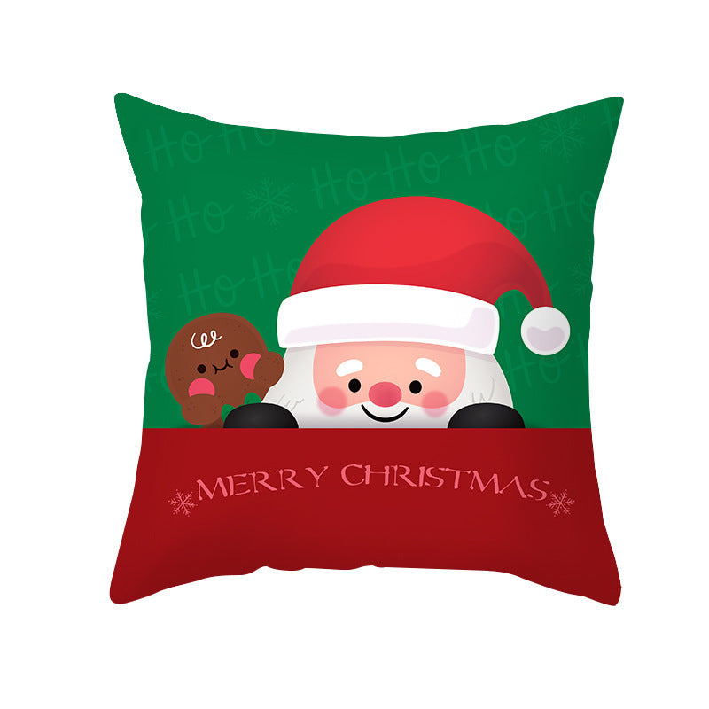 Cartoon Santa Claus Series Peach Skin Sofa Cushion Cover - Fun Christmas Holiday Decoration