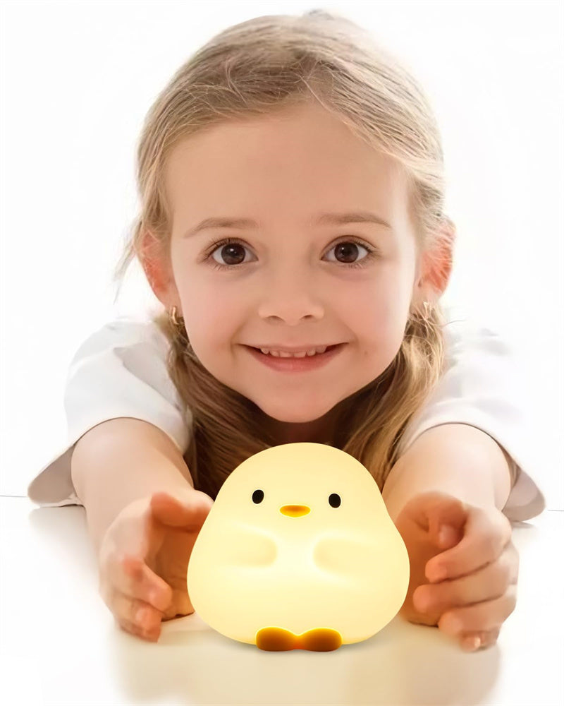Cute Duck LED Night Lamp - Cartoon Silicone USB Rechargeable Sleeping Light with Touch Sensor Timing