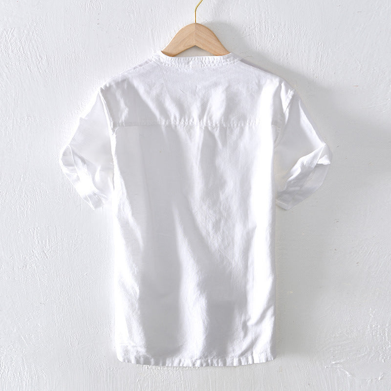 Men's Collar Pullover Short Sleeve Cotton Shirt - Classic Casual Wear