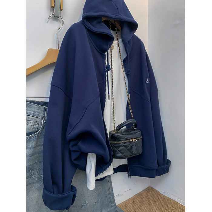 Extra Large Zipper Hooded Loose Coat