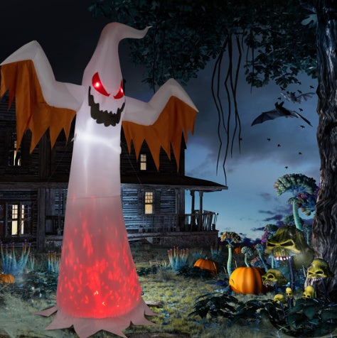 12ft Giant Inflatable Ghost - LED Lights & Flashing Red Eyes Halloween Decoration