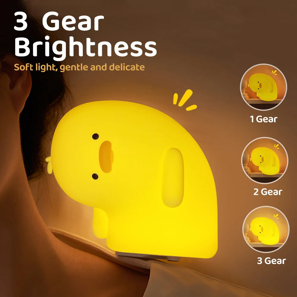 Cute Duck LED Night Light - USB Rechargeable Silicone Lamp Touch Soft Mood Light for Children