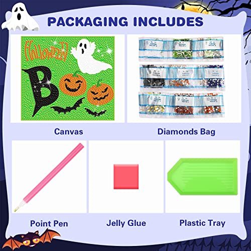 Halloween Diamond Painting Kit - 4 Pcs Witch Pumpkin Bat DIY Crafts