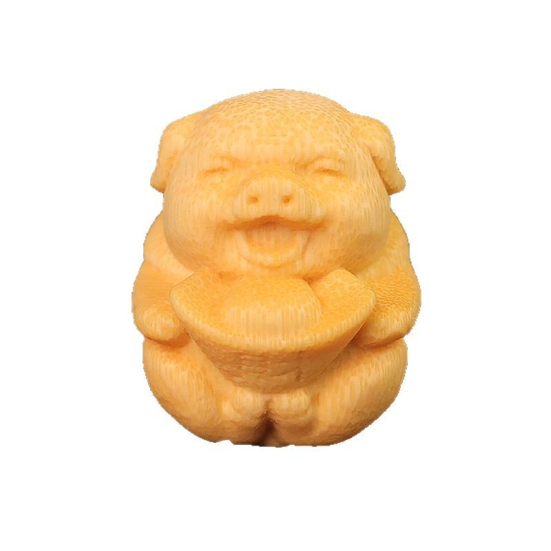 Fulu Pig Solid Bamboo Carving Ornaments