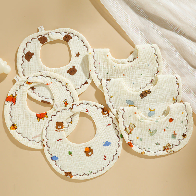 Baby Bib Set - 6-Layer Cotton Anti-Spill Round Bibs
