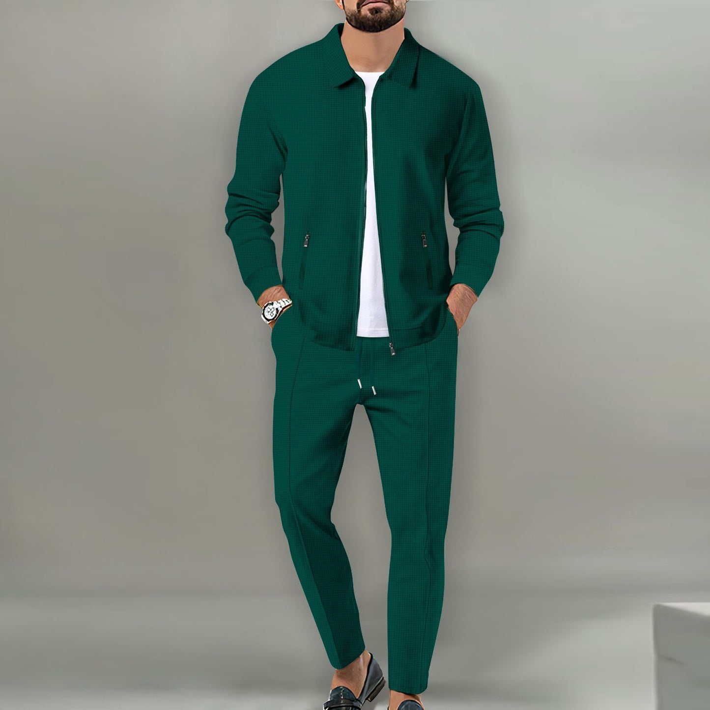Men's Spring Autumn Zipper Cardigan Suit - Slim Fit Lapel Jacket & Pants Set