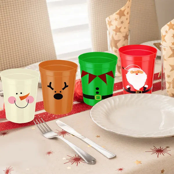 12 Pcs Christmas Drink Cups 4 Styles Patterns Santa Claus Snowman Elk Coffee Cup For Christmas New Year Holiday Party Favors Coffee Wine Cold Drinks Supplies