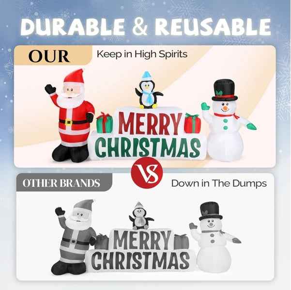 Inflatable Santa Claus and Snowman Holding Merry Christmas Sign - DropOnline.co