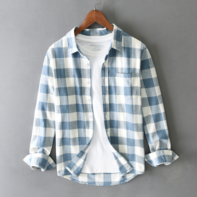 Men's Long Sleeve Plaid Cotton Shirt - Classic Button-Down with Traditional Pattern