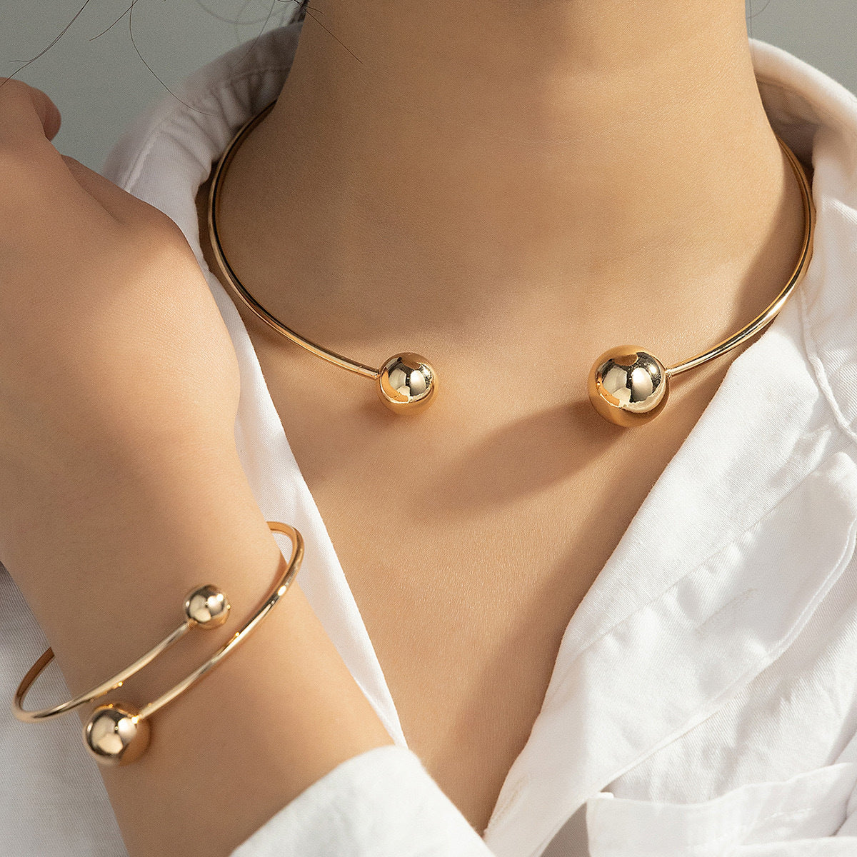 Adjustable Double Ball Alloy Bracelet Set - Elegant Fashion Jewelry