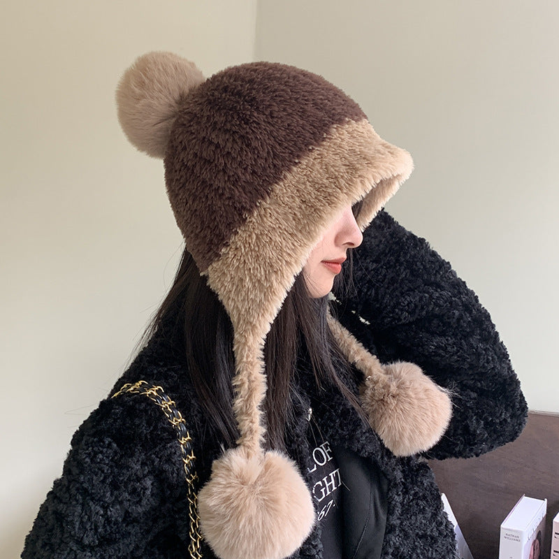 Fleece-Lined Thickened Knit Woolen Cap - Warm Ear Protection Hat with Pom-Pom