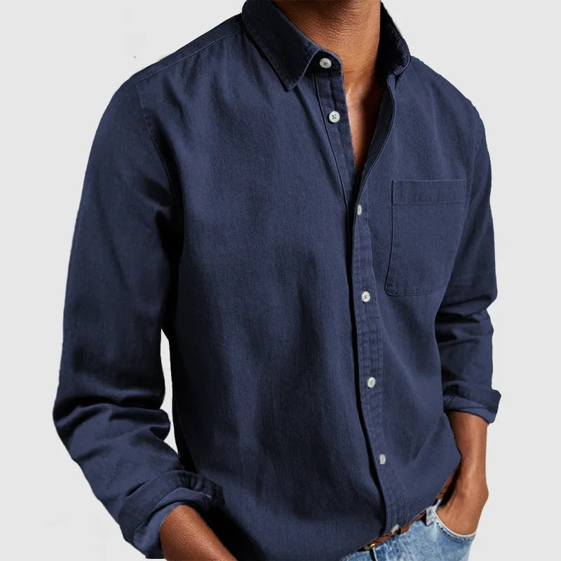 Classic Men's Long-Sleeve Dress Shirt - Professional Lapel Collar Button-Down