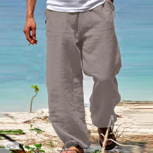 Men's Summer Drawstring Beach Pants - Elastic Waist Casual Trousers