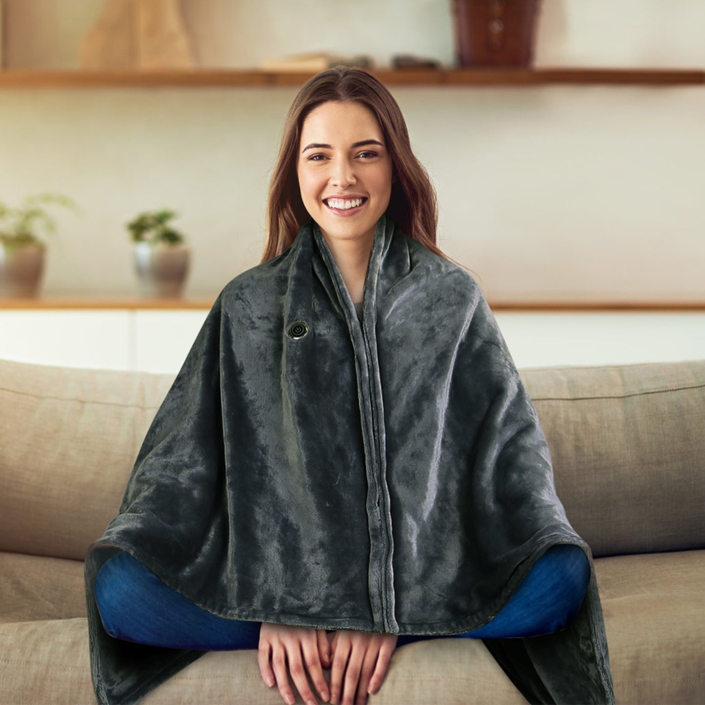 USB Heated Blanket Poncho - 59x31in Electric Heated Shawl Wrap with Zipper