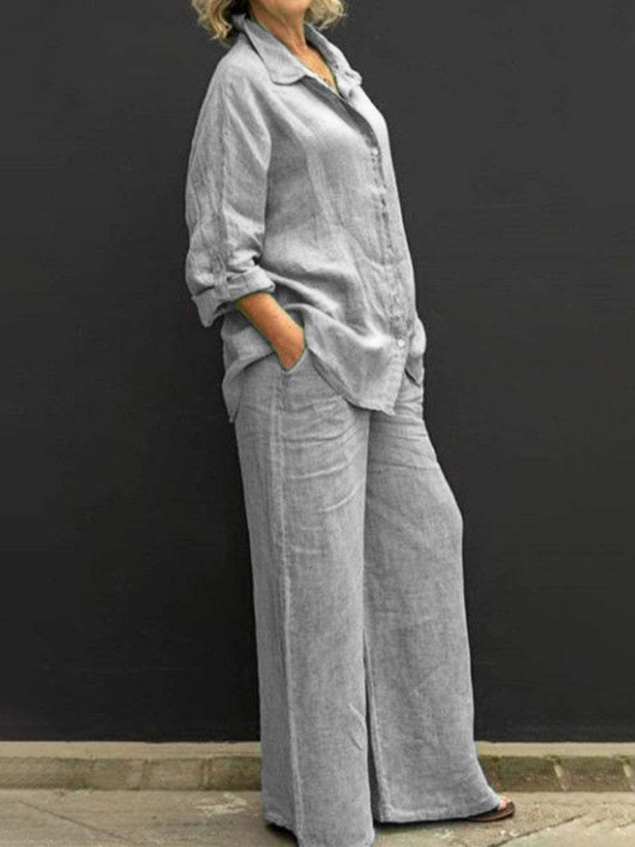 Women's Casual Urban Shirt Set - Long Sleeve Top and Trousers Outfit