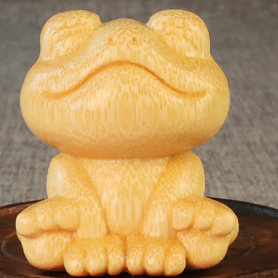Smiling Frog Solid Bamboo Carving Crafts Ornaments