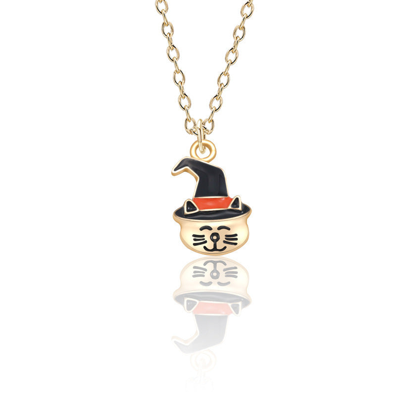 Halloween Pumpkin Cat Necklace - Oil Drop Clavicle Chain Pendant