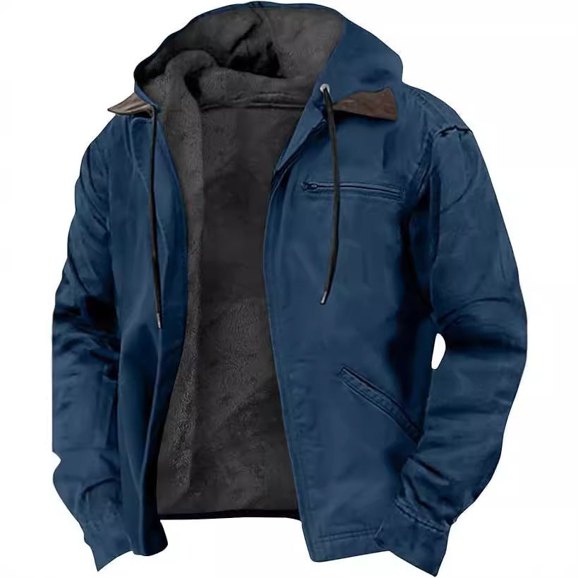 Men's Hooded Zipped Cotton-Padded Jacket - Winter Warm Outerwear