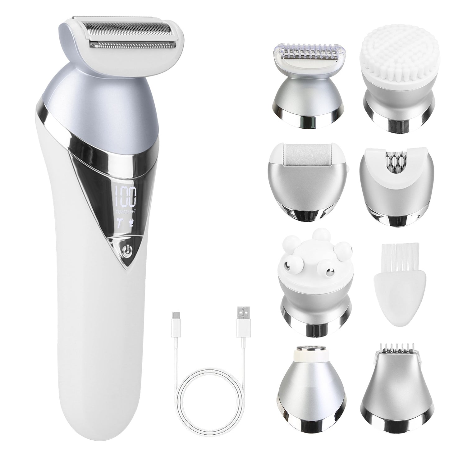 7 In 1 Electric Razor For Women Lady Hair Removal Epilators For Leg Face Arm Bikini Armpit Public Hairs IPX6 Wet And Dry Use Cordless Rechargeable Whole Body Trimmer And Shaver Kit