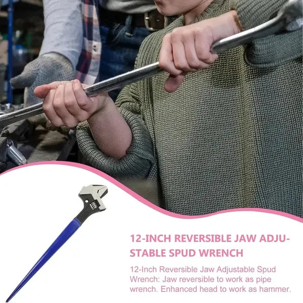 4-in-1 Multi-Function Adjustable Spud Wrench | C-Shaped Dual Head | Titanium Alloy | Universal Fit | Hammer & Crowbar Integration | Professional Grade For Industrial & Automotive Maintenance