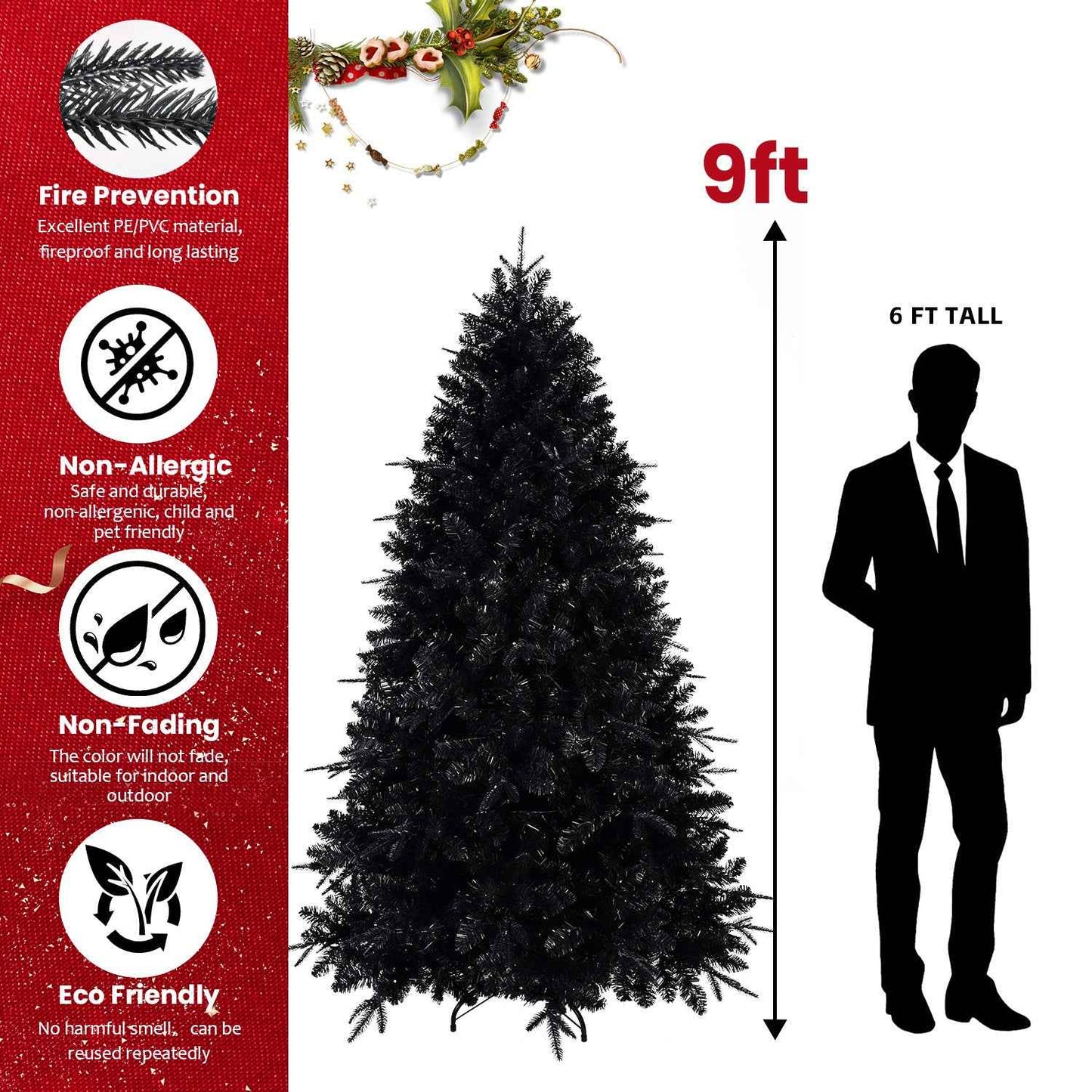 Prelit Black Christmas Tree with White Lights - PE&PVC Halloween & Xmas Tree - DropOnline.co