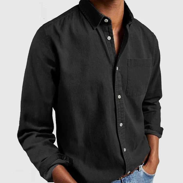 Classic Men's Long-Sleeve Dress Shirt - Professional Lapel Collar Button-Down