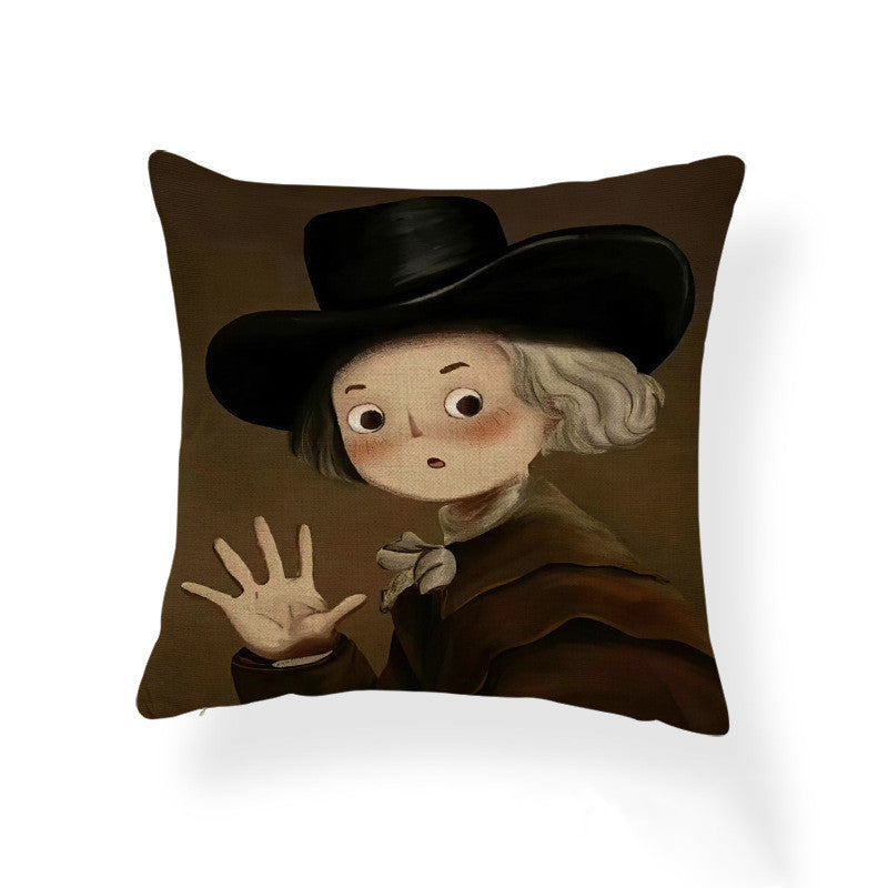 Cartoon Girl Printed Pillowcase Oil Painting Blended Cushion