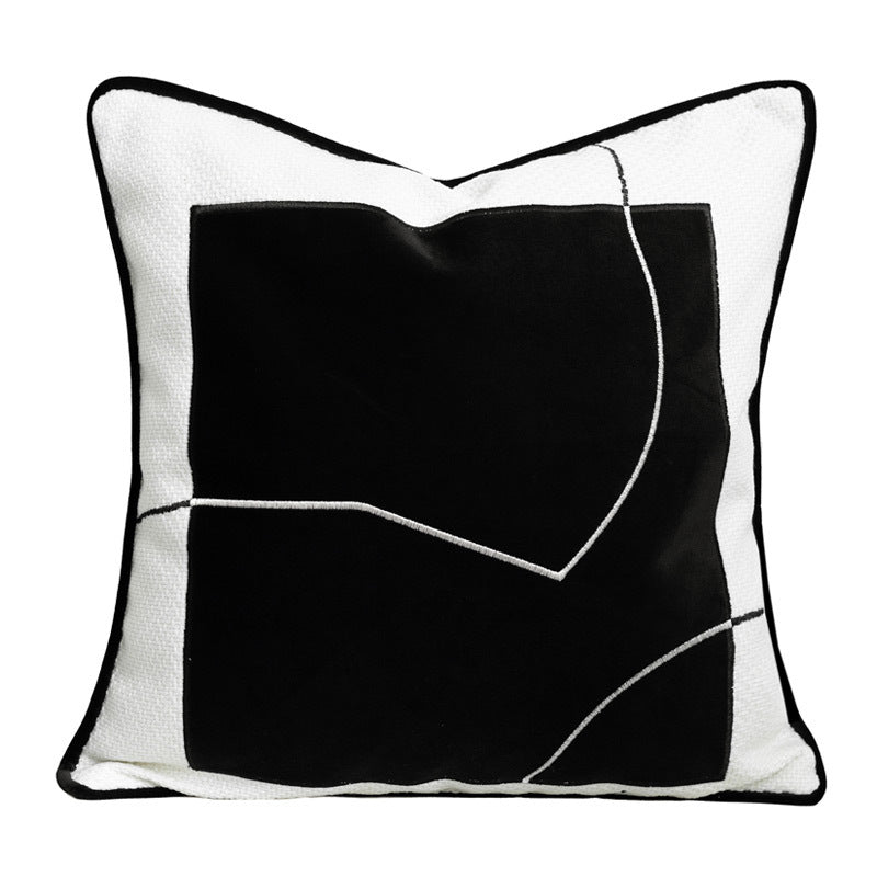 Black And White Pillow Sofa Cushion Cotton Hemp Woven Leather Simple Modern