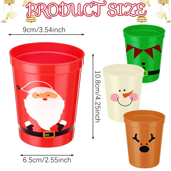 12 Pcs Christmas Drink Cups 4 Styles Patterns Santa Claus Snowman Elk Coffee Cup For Christmas New Year Holiday Party Favors Coffee Wine Cold Drinks Supplies