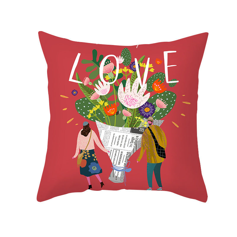 Valentine's Day Peach Skin Printed Cushion Cover - Romantic Living Room Bedroom Decoration