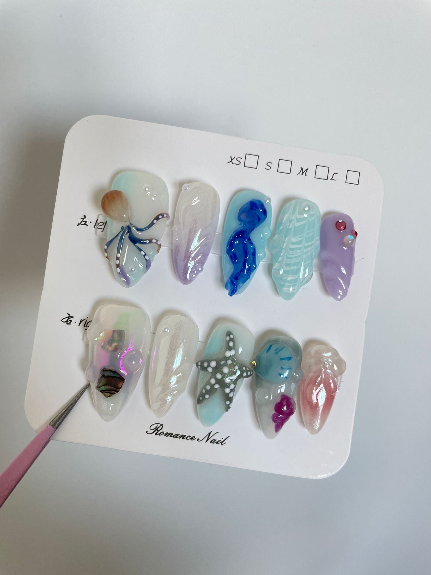 Hand-painted Happy Underwater World White Advanced Long Manicure
