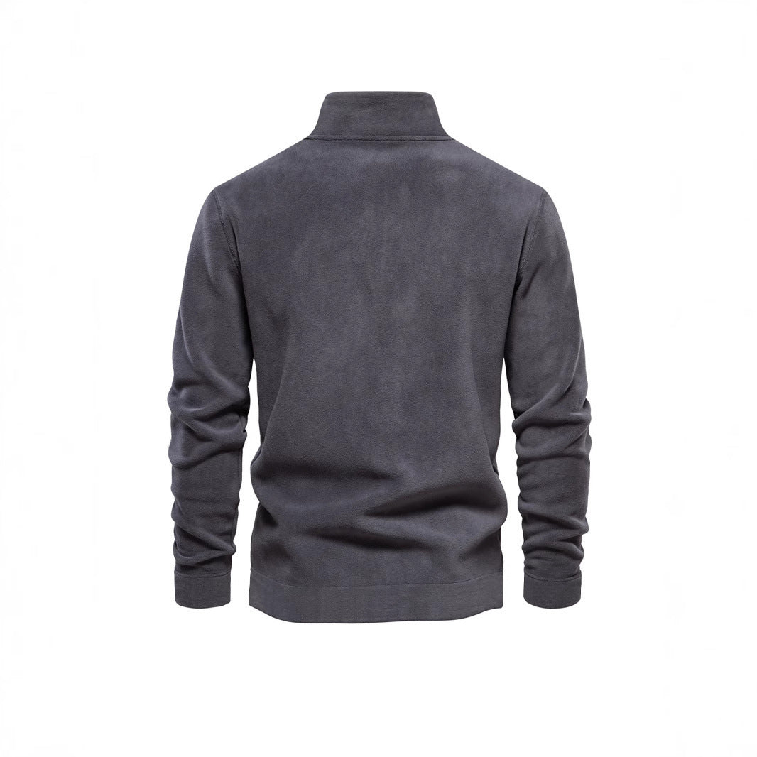Men's Polar Fleece Stand Collar Pullover Sweater - Pure Color Casual Top
