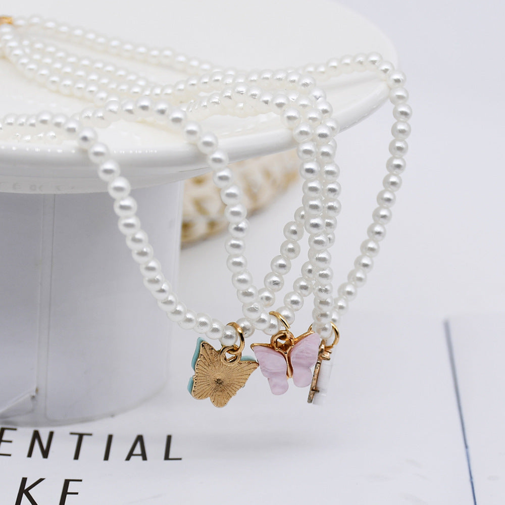 Elegant White Pearl Choker Necklace - Small Round Pearl Wedding Butterfly Necklace
