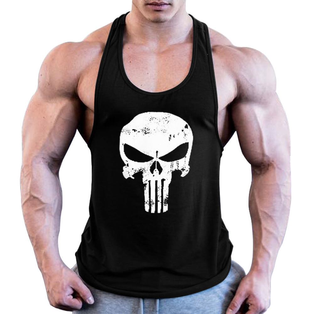 Men's Retro Skull Print Wide Shoulder Tank Top - Vintage Style