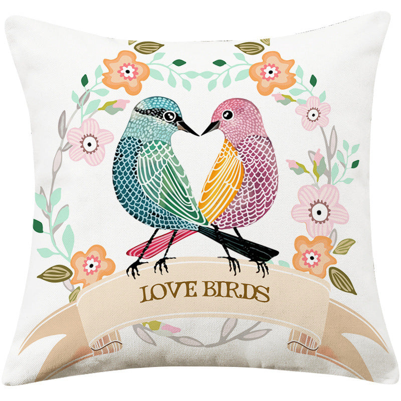 Country Pastoral Flower And Bird Cushion Cotton And Linen Pillowcase