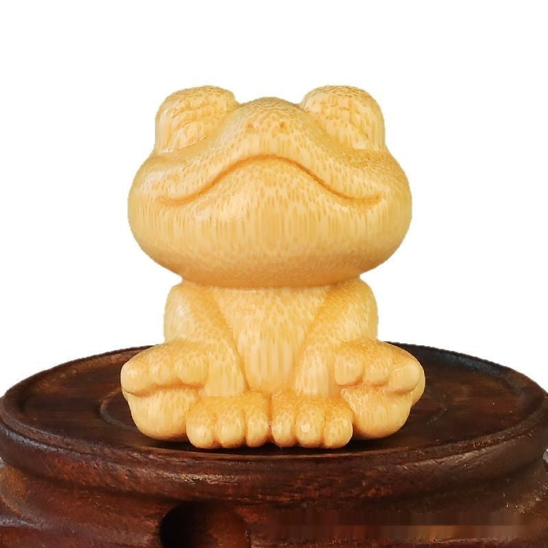 Smiling Frog Solid Bamboo Carving Crafts Ornaments