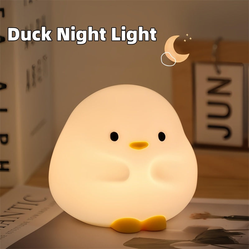 Cute Duck LED Night Lamp - Cartoon Silicone USB Rechargeable Sleeping Light with Touch Sensor Timing