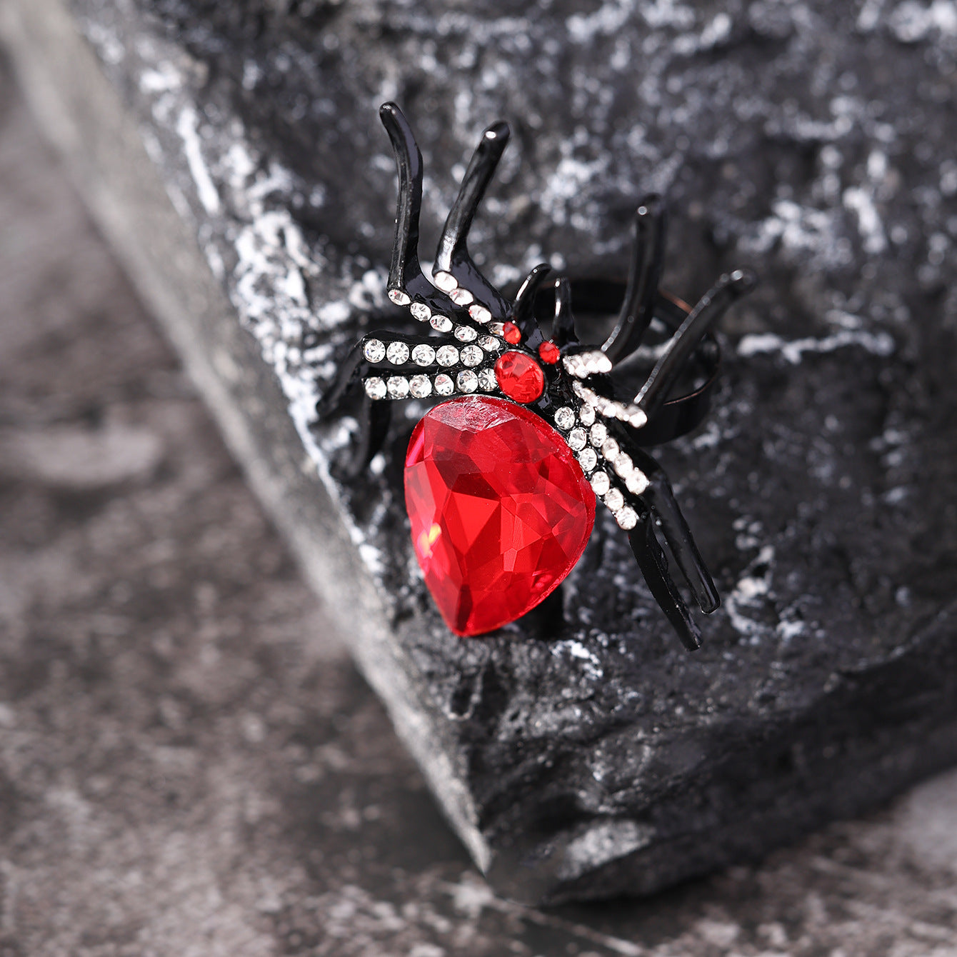 Halloween Spider Ring - Rhinestone Open Ring for Women