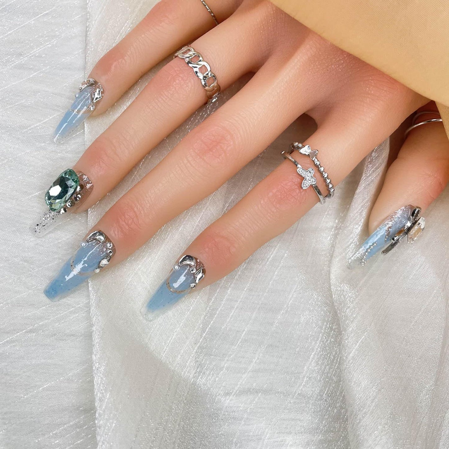 GGDDSHA Handmade Press On Nails, Luxury &Custom Fake Nails 3D Handmade Reusable UVFinished False Nails, Hand-Painted Nail,Nebula Glint