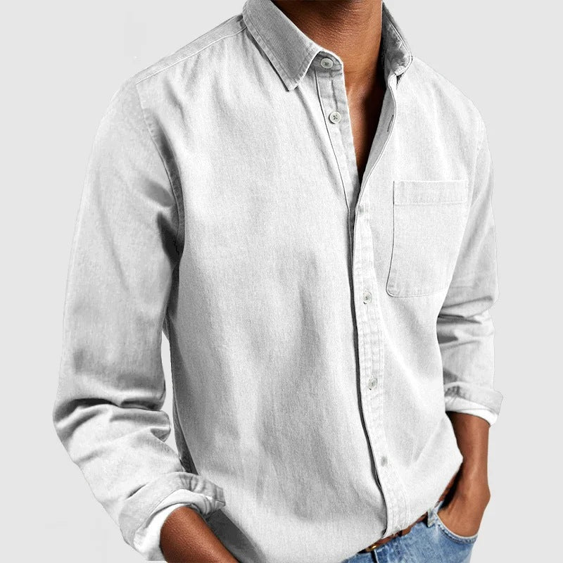 Classic Men's Long-Sleeve Dress Shirt - Professional Lapel Collar Button-Down