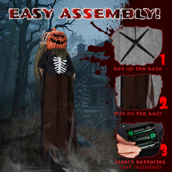 5.6ft Animatronic Pumpkin Head Ghost - Sound-Activated Halloween Decoration