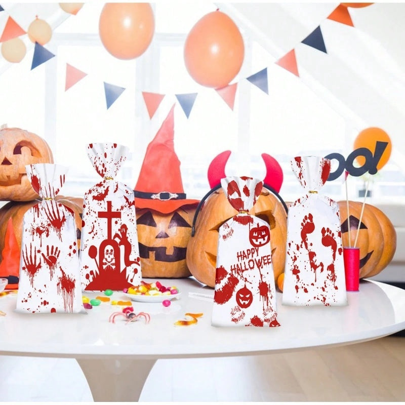 Halloween Cellophane Candy Bags - 50 Pack with Gold Twist Ties